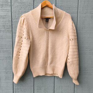 y2k Design 365 Chunky Knit Balloon Puff Sleeve Collared Sweater sz M Ivory